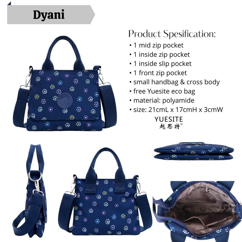 TAS YUESITE DYANI HT TENTENG HANDBAG SELEMPANG WANITA WATERPROOF FASHION CYUTEBAGS