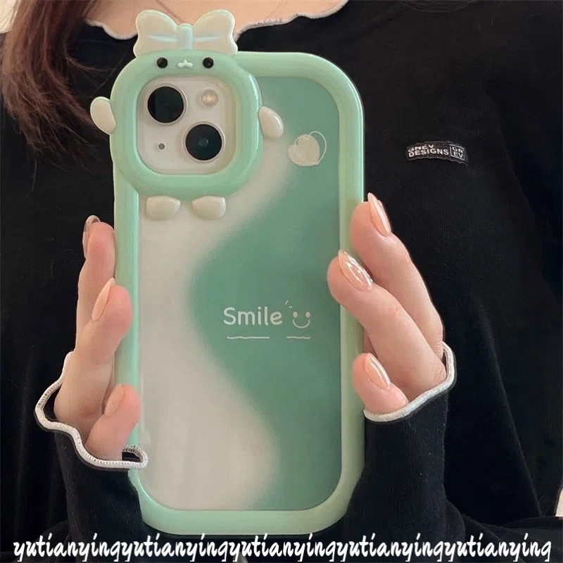 Wave Green Splicing Cute Smile Case OPPO A17 A57 2022 A76 A96 A12 A15 A5 A9 A16K A55 A95 A16E A5s A17K A7 A16 A3s A52 A53 A31 A16s A54 A94 A74 A92 Reno5 8 5F 3D Monster Soft Sarung Cover Sarung