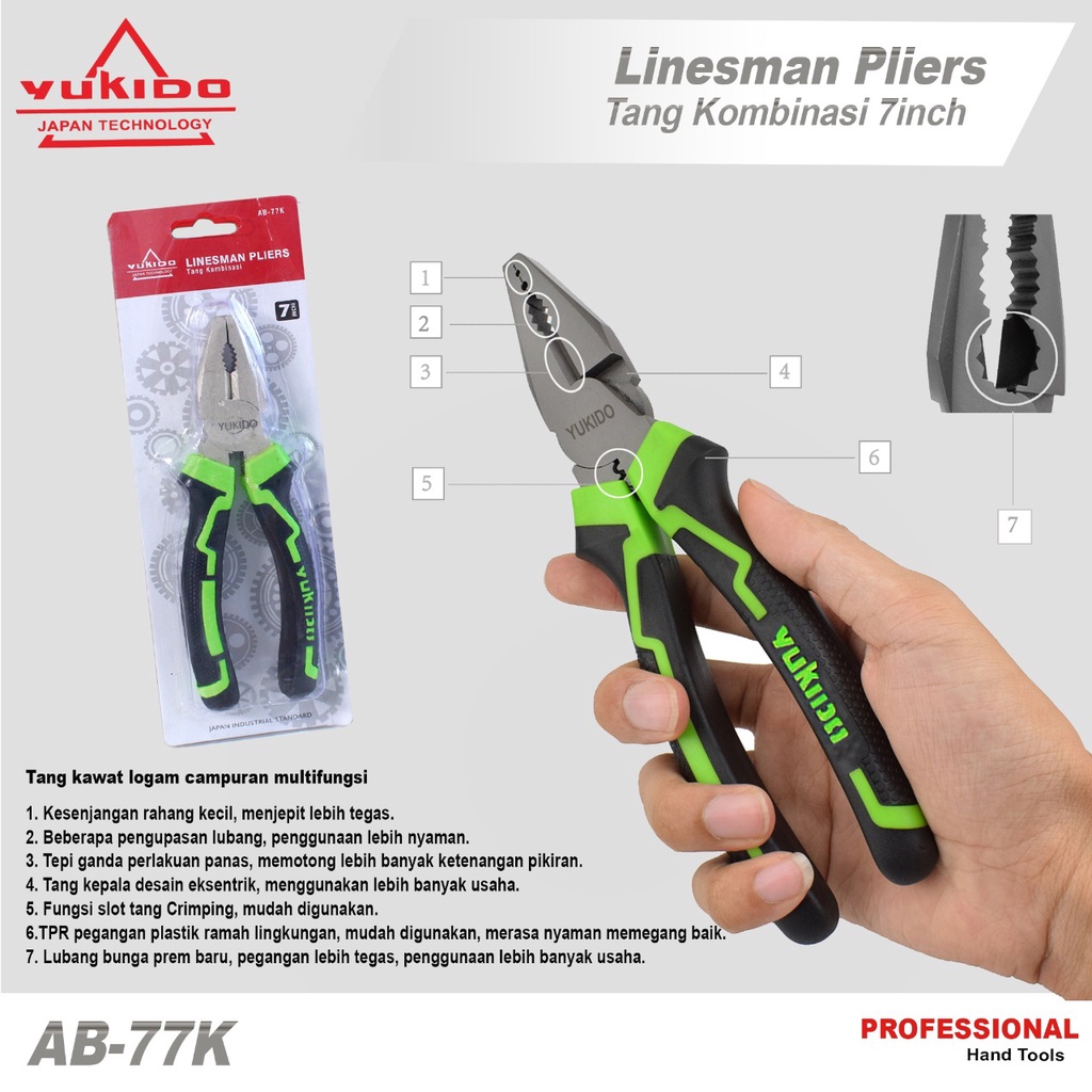 YUKIDO LINESMAN PLIERS 7&quot; - TANG KOMBINASI YUKIDO 7 INCI - ALAT PERKAKAS COMBINATION 7 INCHI