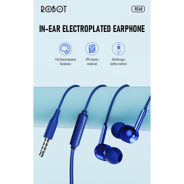 TERBARU!! PROMO ROBOT RE40 Earphone Headset Wired Jack Audio 3.5mm AUX - Bass with mic SULTAN