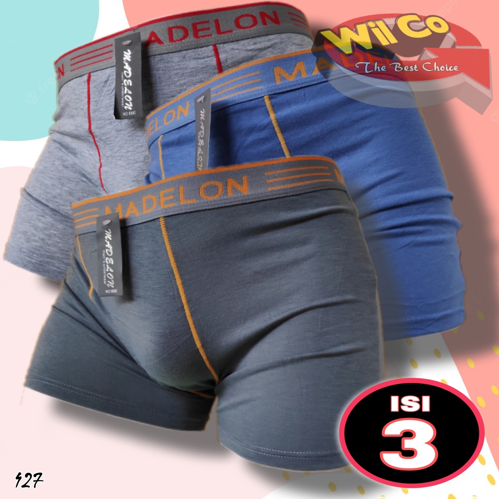 K427T - (HARGA PER 3 Pcs) CELANA DALAM BOXER PRIA MADELON SIZE M - XL