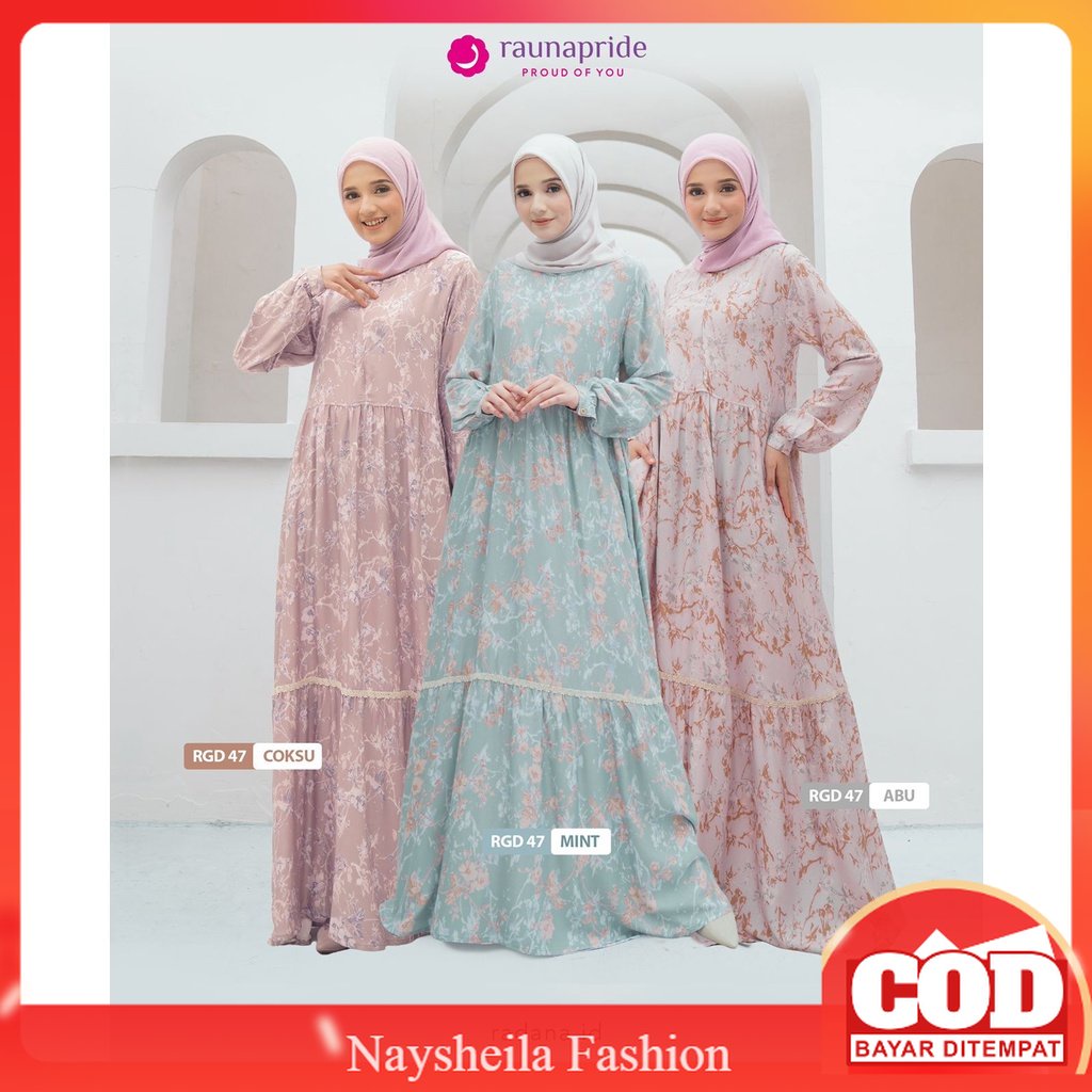 GAMIS  DRESS MOTIF RGD 47 RAUNA TERBARU 2022 KEKINIAN RAYON PREMIUM TERMURAH BAJU MUSLIM, WANITA DEW