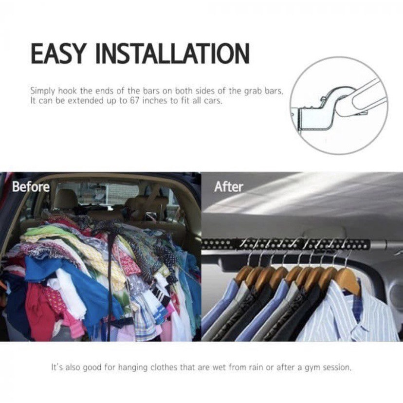 Expandable Car Hanger Clothes Hangar Gantungan Bar Baju Mobil Pakaian Jas Original Premium Aksesoris Kemeja Portable Stainless Steel