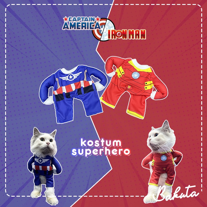 Kostum Superhero untuk kucing dan anjing Lucu Ironman Vs Kapten Amerika / Kostum kucing Murah / Baju Kucing Tangerang size S-XL