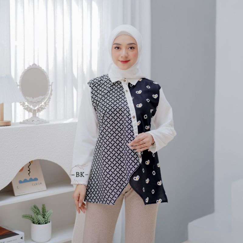 Atasan Blouse Batik Wanita Kerja- Blus Batik-Fashion Wanita Modern