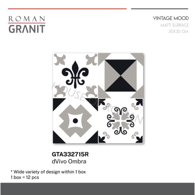 Granit dVivo Ombra/Keramik Hitam Putih/Keramik Lantai/Keramik Motif/Roman Granit/Lantai Motif Hitam Putih/