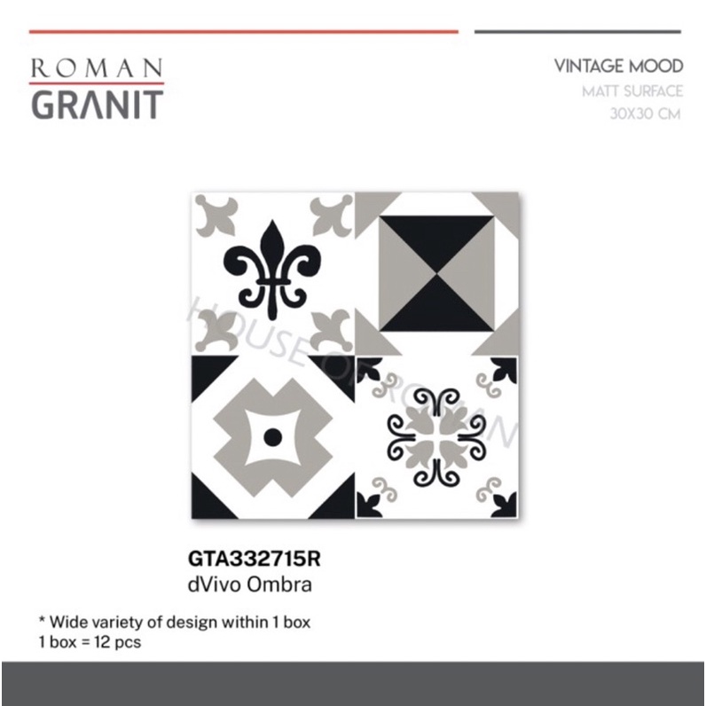 Granit dVivo Ombra/Keramik Hitam Putih/Keramik Lantai/Keramik Motif/Roman Granit/Lantai Motif Hitam 