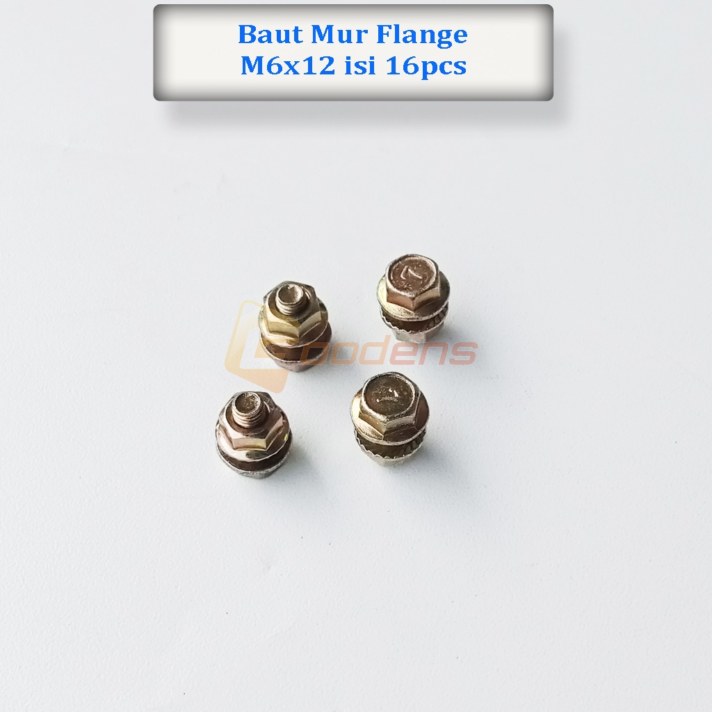 Flange Bolt M6x12 Baut Mur Kunci 10 isi 16pcs