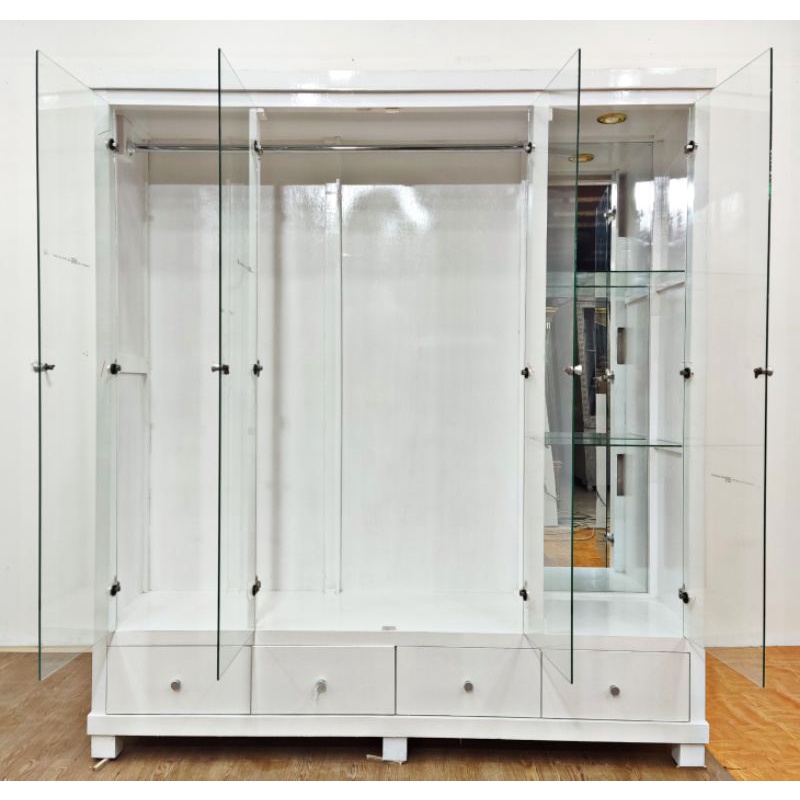 lemari gamis 4 pintu minimalis 3 pintu gantungan 1 rak kaca
