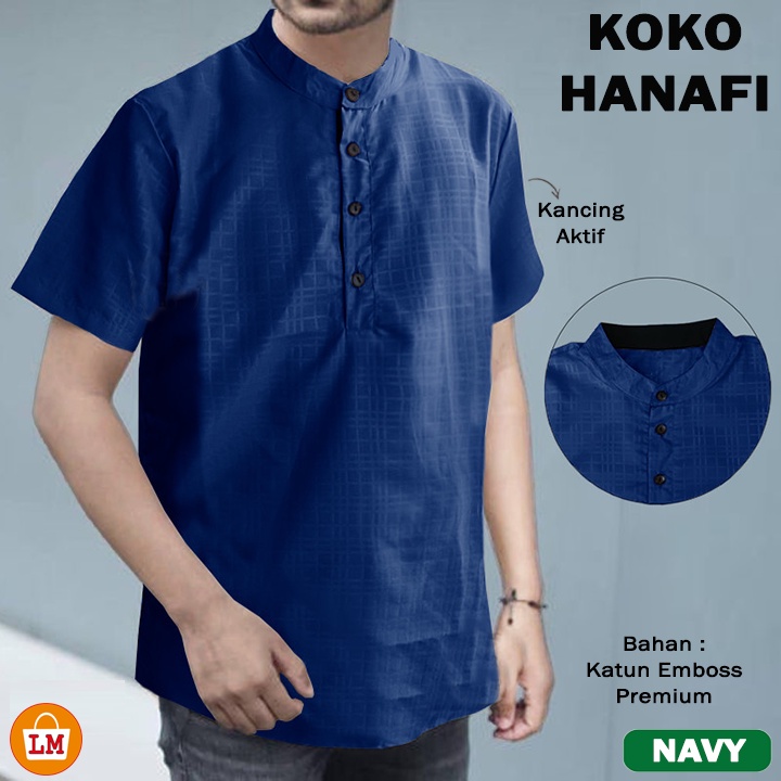 Baju Pria Muslim KOKO HANAFI Lengan Pendek Bahan Katun Embos Size JUMBO Big Size M - 2XL LMS 26432