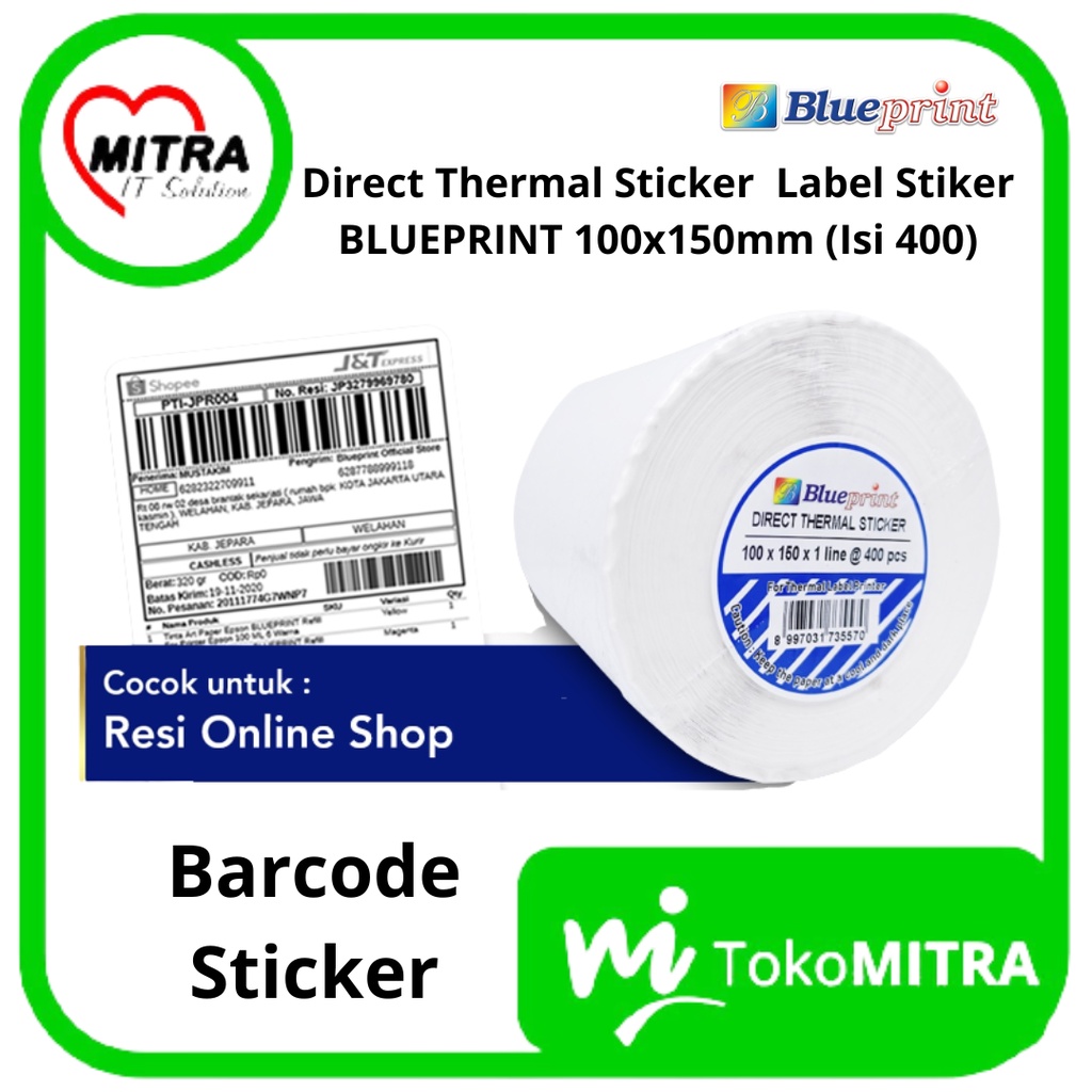 

DIRECT THERMAL STICKER / LABEL STIKER BLUEPRINT 100x150mm (ISI 400)