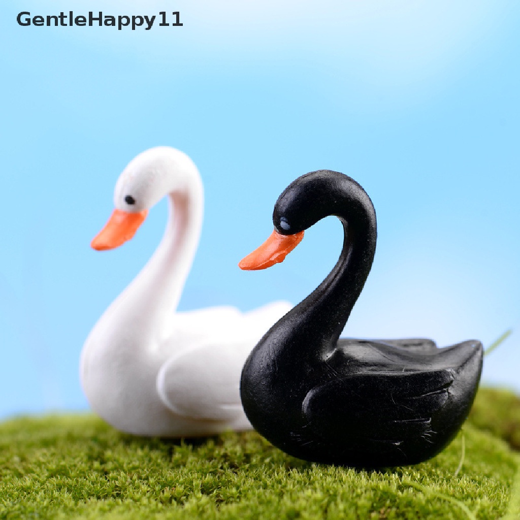 Gentlehappy Putih/Hitam Mini Swan Ornamen Taman Miniatur Patung Tanaman Pot Peri Dekorasi Taman id