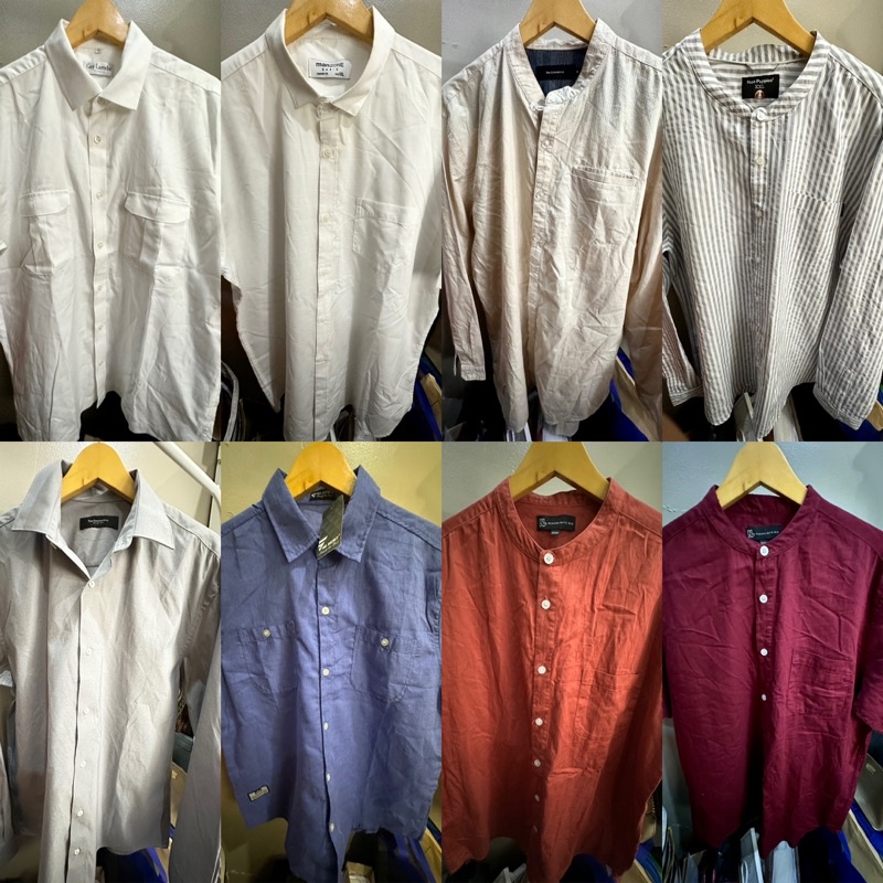 [PRELOVED] Kemeja pria lengan panjang pendek seragam kerah kerja putih cream abu biru terracotta mer