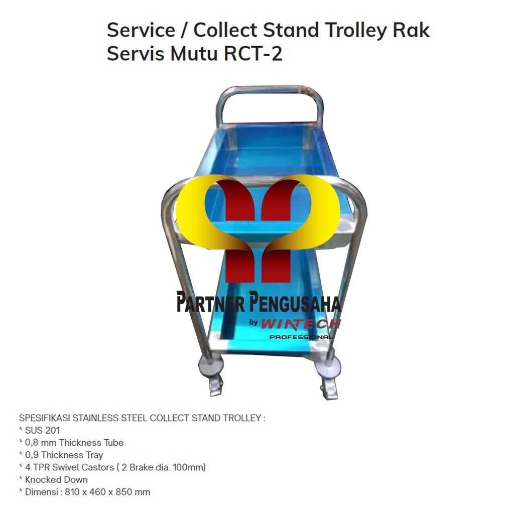 MUTU RCT-2 SS TROLLEY TROLI 2 SUSUN Rak Pengumpul Pengantar Piring Bekas - Trolley Pengantar Makanan