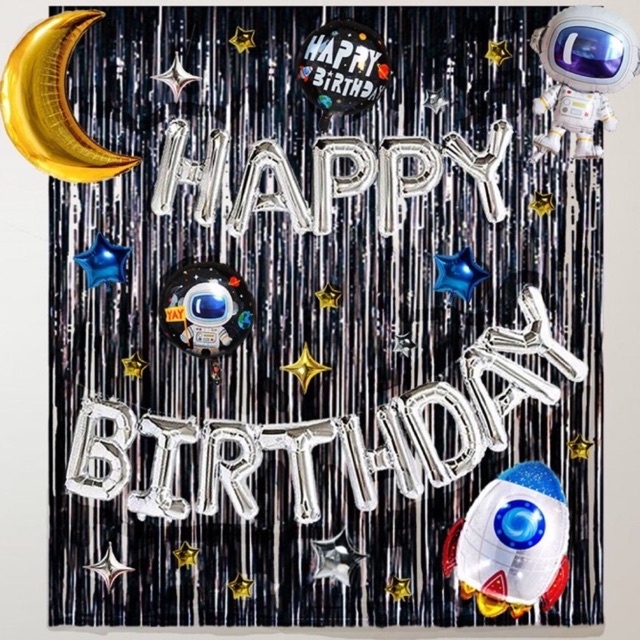 Paket Set balon ulang tahun astronot new black background type black