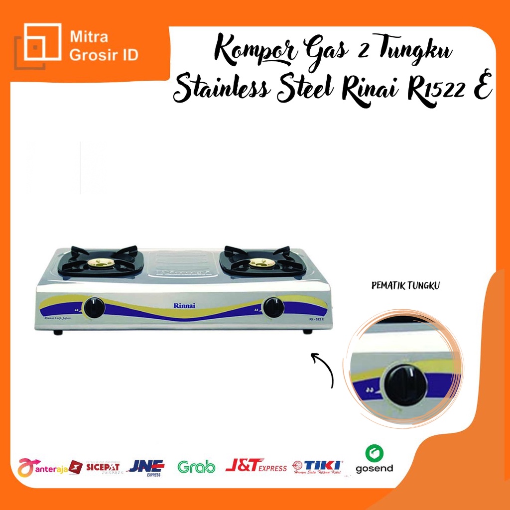 Kompor Gas 2 Tungku Stainless Steel RINNAI RI522 E