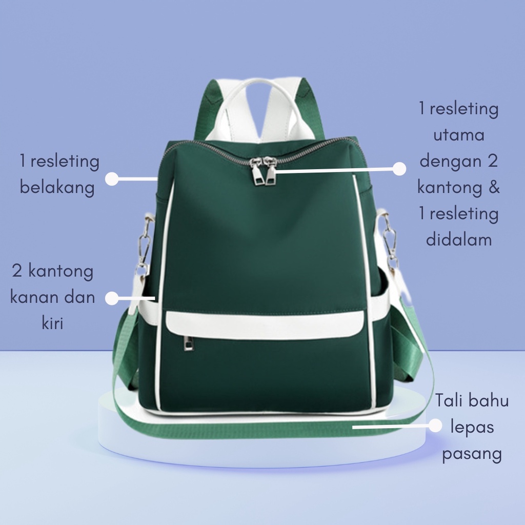 TAS RANSEL WANITA KULIAH IMPORT ANTI AIR KOREA HIJAU VARISA GENDONG BACKPACK PUNGGUNG SEKOLAH  KERJA CEWEK MURAH REMAJA TA695G3 KEKINIAN BRANDED BATAM