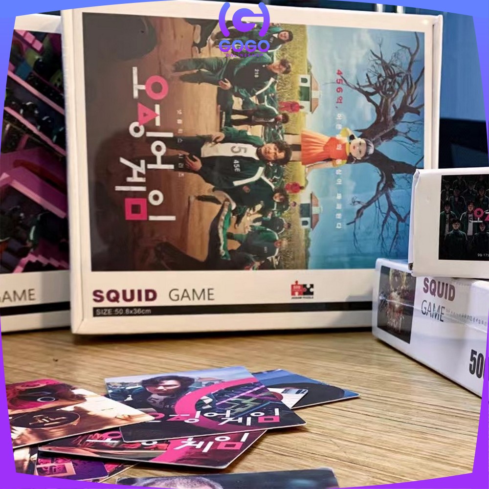 GOGO-M220 Jigsaw Puzzle Squid Game ISI 500PCS Dekorasi Ruangan Mainan Puzzle Edukasi Anak Susun Gambar Squid Game Card