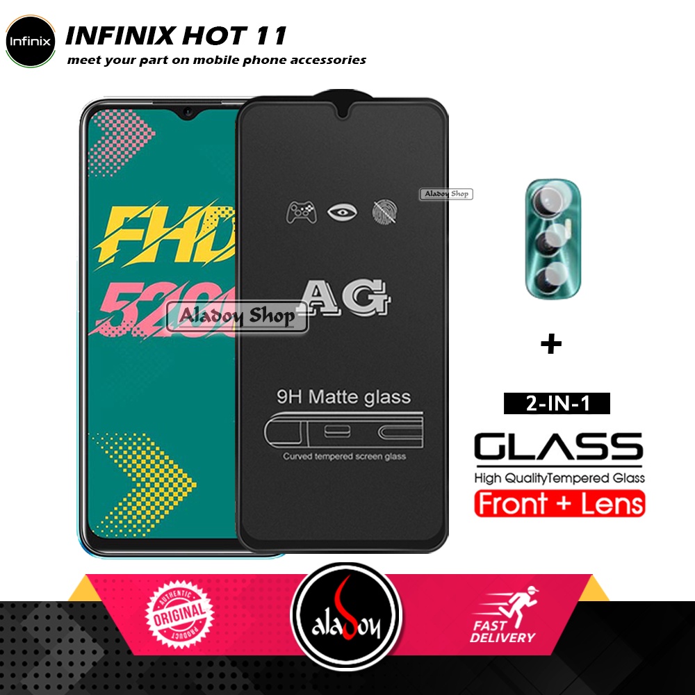 INFINIX HOT 11 PAKET 2IN1 Tempered Glass Matte Anti Glare Full Layar dan Tempered Glass Kamera