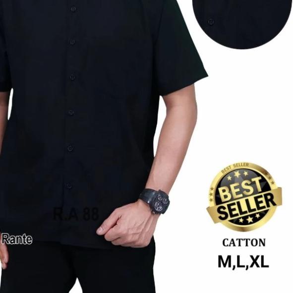 kemeja pria lengan pendek kuning polos + Baju Kemeja Pria Slimfit - Hitam, L