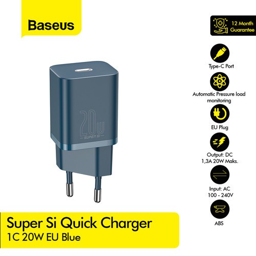 Baseus Charger Adaptor Type-C iPhone 12 13 20W Super Si Quick Charge