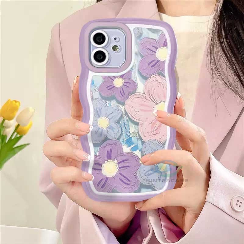 Casing TPU IPhone 14 14 Pro MAX 11 Pro 11 Pro MAX 12 12 Pro 12 Pro MAX 13 Pro MAX X XR XS MAX 6 6S 7 8 Plus Motif Lukisan Bunga Ungu