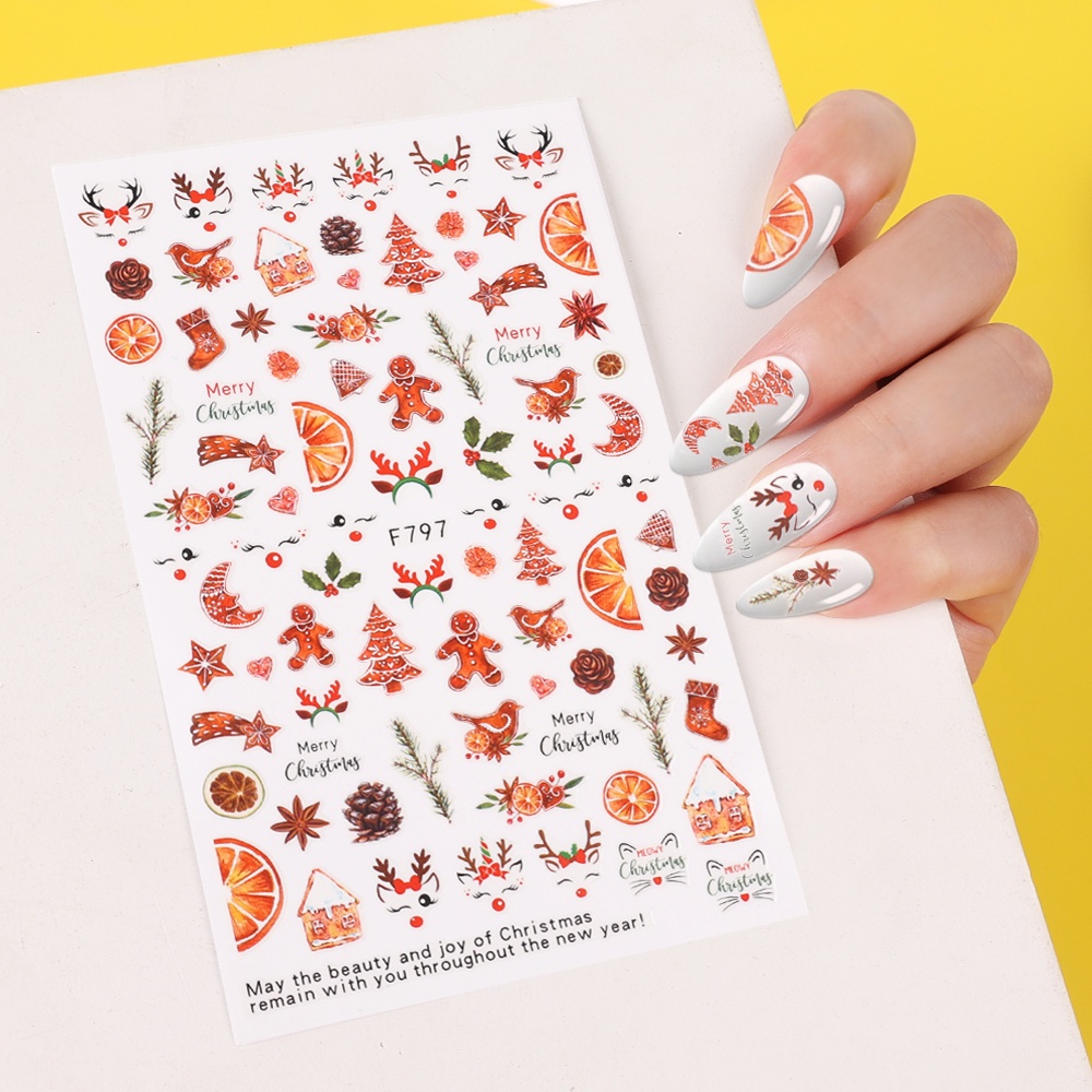 1 Lembar Stiker Kuku Motif Kartun Natal Snowflake Holly Tangerines Daun Burung Untuk Dekorasi Manicure