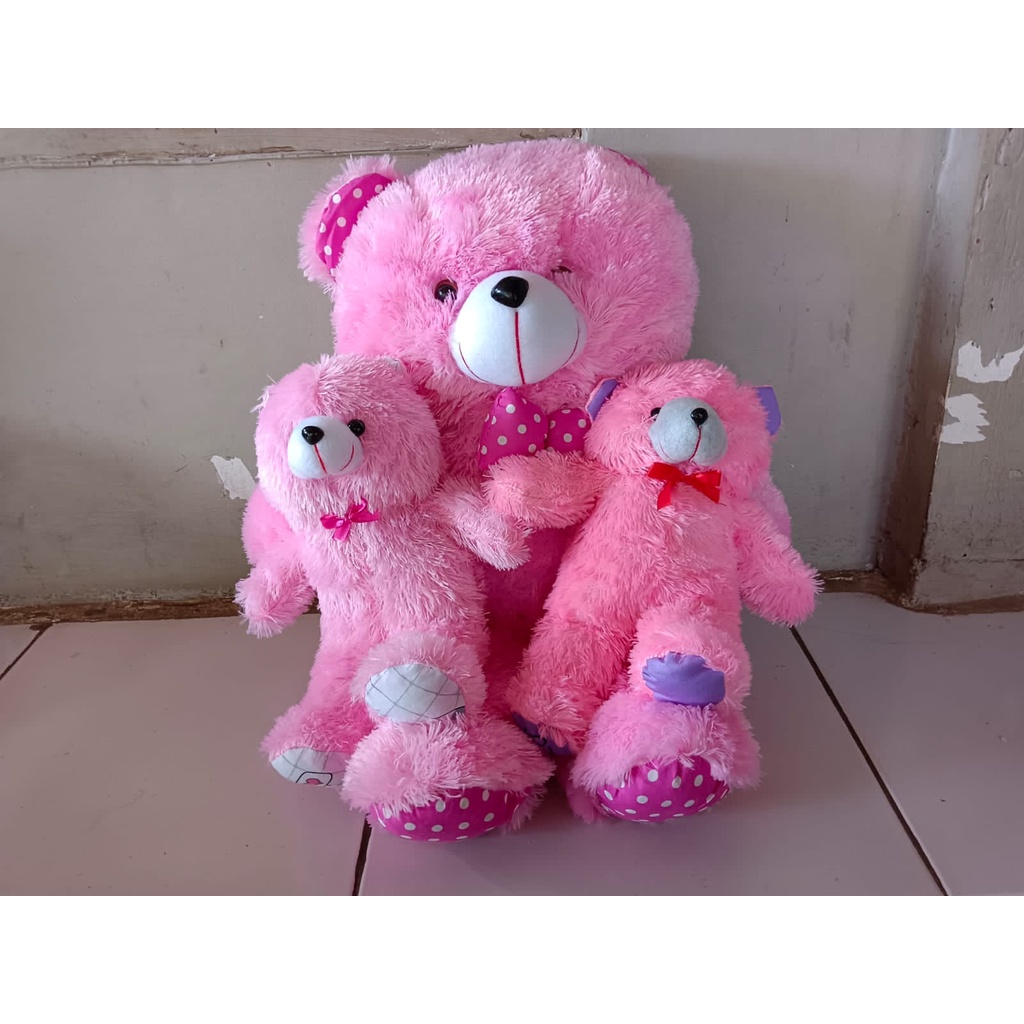 Paket boneka teddy bear jumbo 70cm beranak 2 1 besar 2 kecil