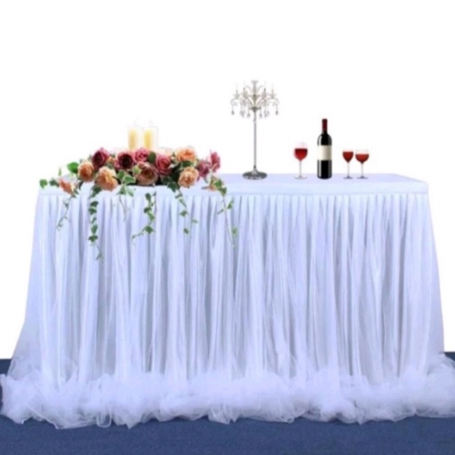 Skirting dekorasi meja ultah parasmanan lapis tile tinggi 100cm rok meja