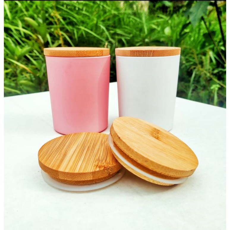 CANDLE GLASS MATTE JAR 200ML JAR KACA LILIN TUTUP KAYU