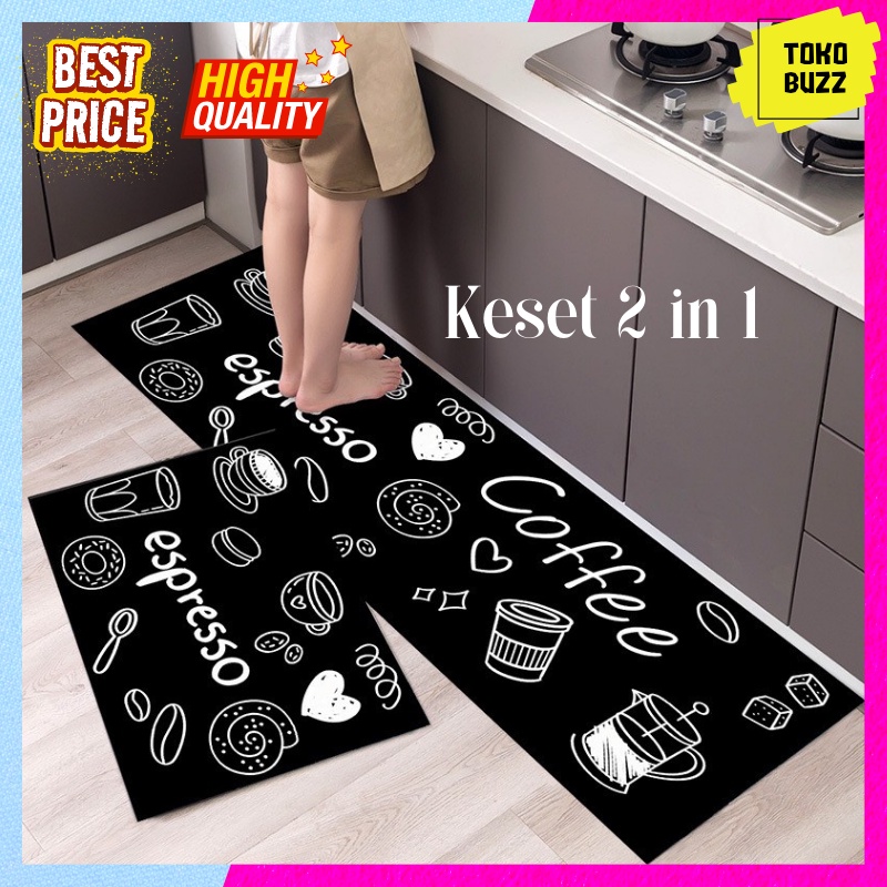 Keset Kaki Dapur Anti Slip 2 in 1 Set Panjang Halus / Keset Alas Kaki Kamar Mandi Dapur Rumah Serap Air Anti Slip Set 2 in 1 PREMIUM MURAH MOTIF