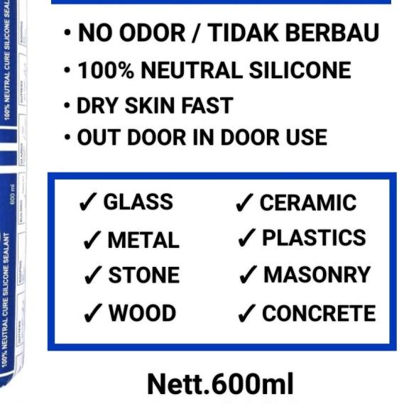 

SILICONE SEALANT SOSIS GLAZING N10 IKA - 600ml NEUTRAL 100% - Putih