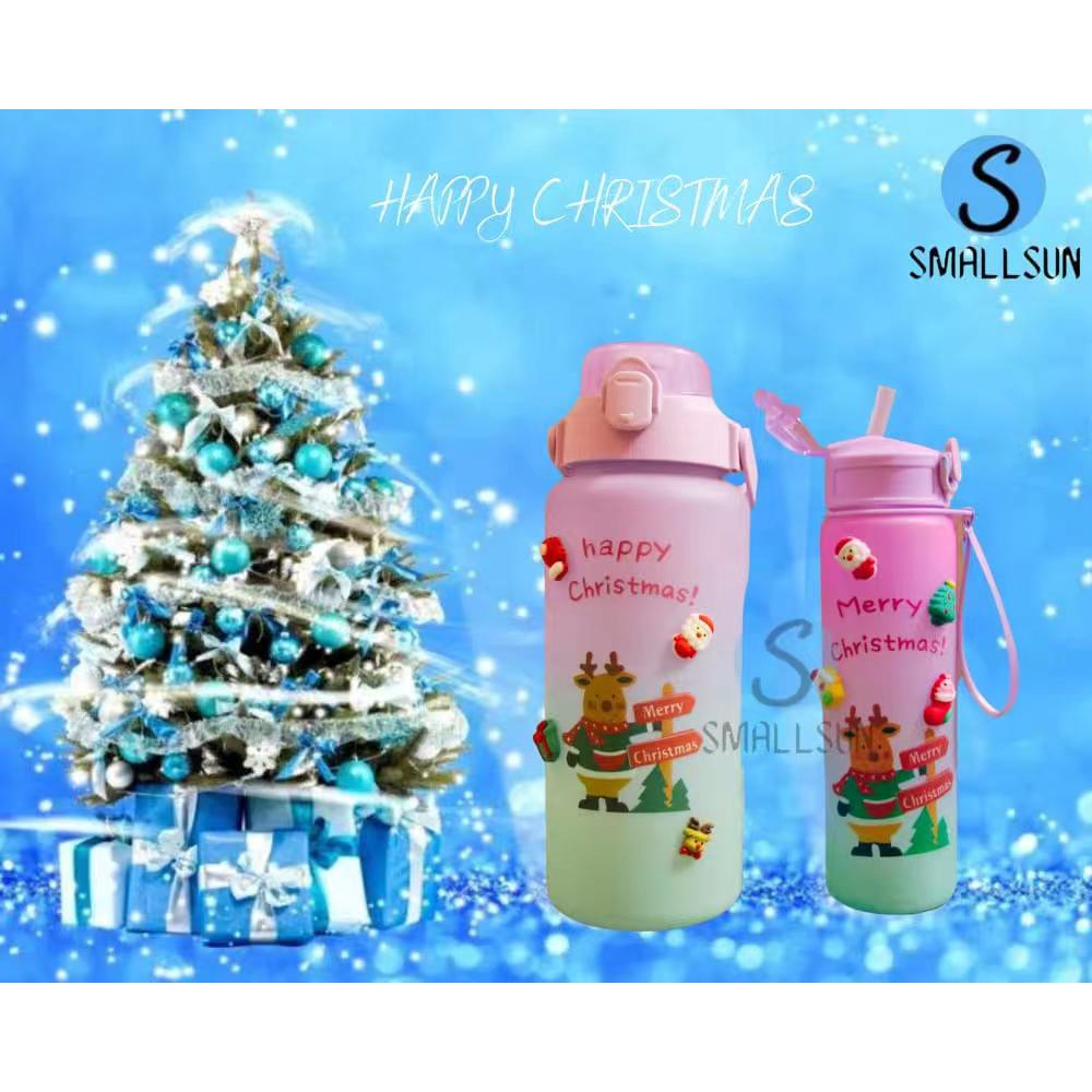 Botol Minum 2in1 Viral Gradiasi 2l and 900ml Merry CHRISTMAS  Free Sticker BZ1007