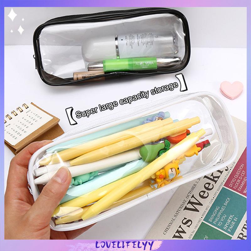 

COD Pen Kotak Rotating Pen Transparent PVC Stationery Zipper Pen Bag Travel Portable Toiletry Makeup Storage Bag kotak alat tulis -LOY
