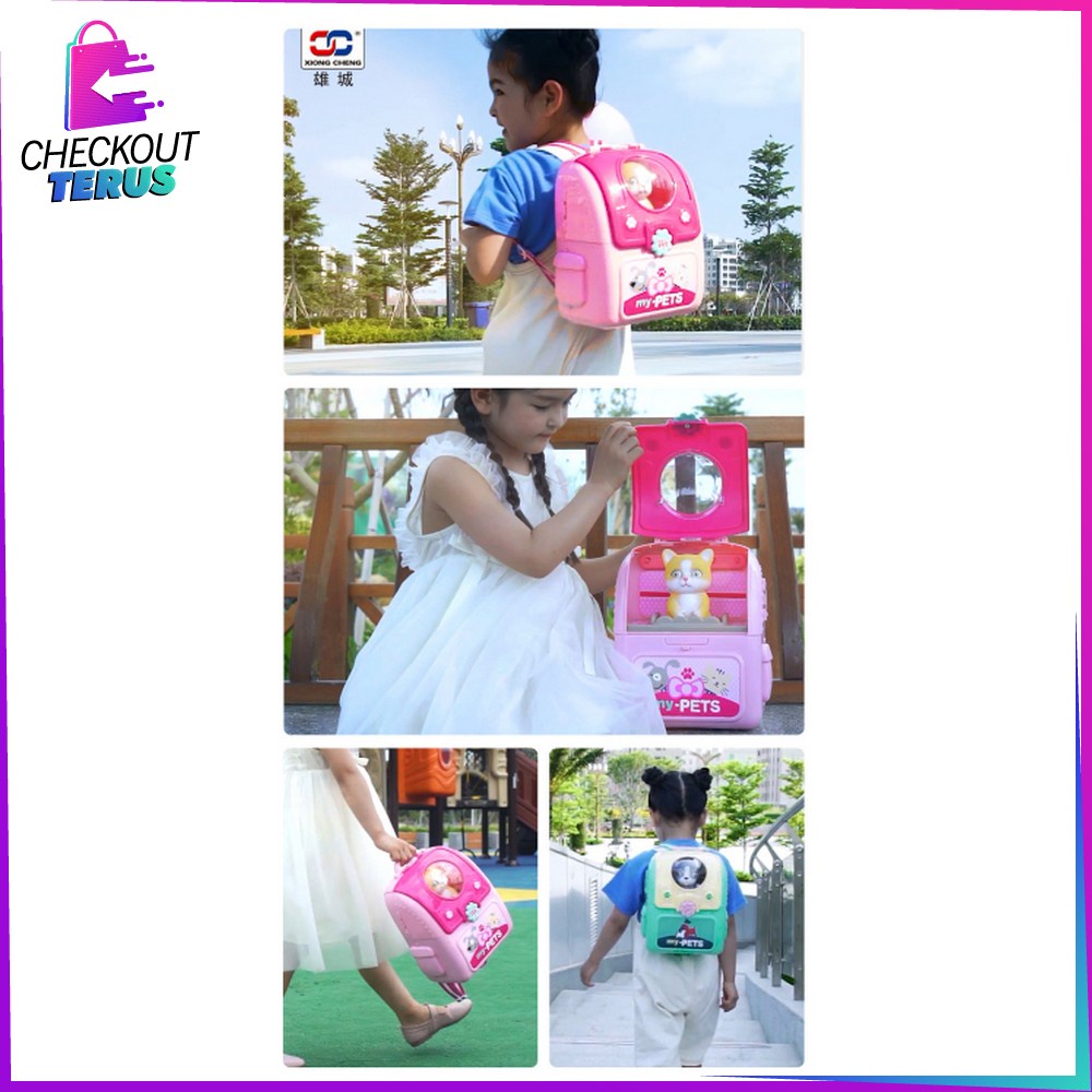 CT M292 M293 Mainan Koper Backpack Set Ransel Pet Simulasi Kucing dan Anjing Maenan Tas Make Up Anak