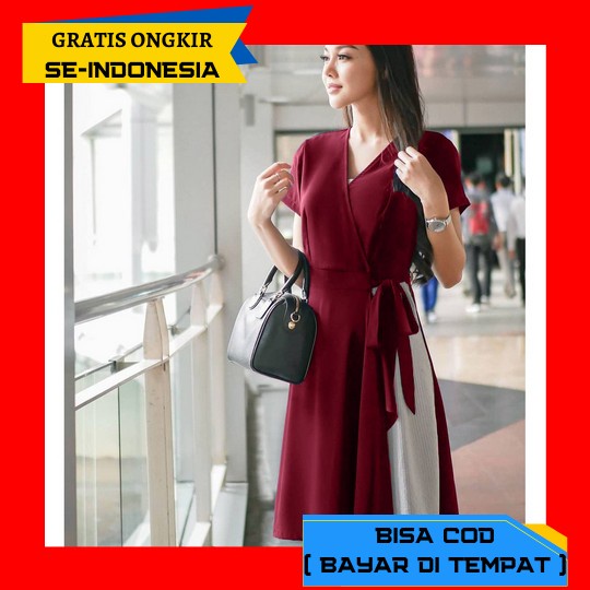 Jumbo Renata Dress Dres Gaun Korea Wanita Midi Kondangan Baju Lengan Pendek Casual Pesta Katun Weddi