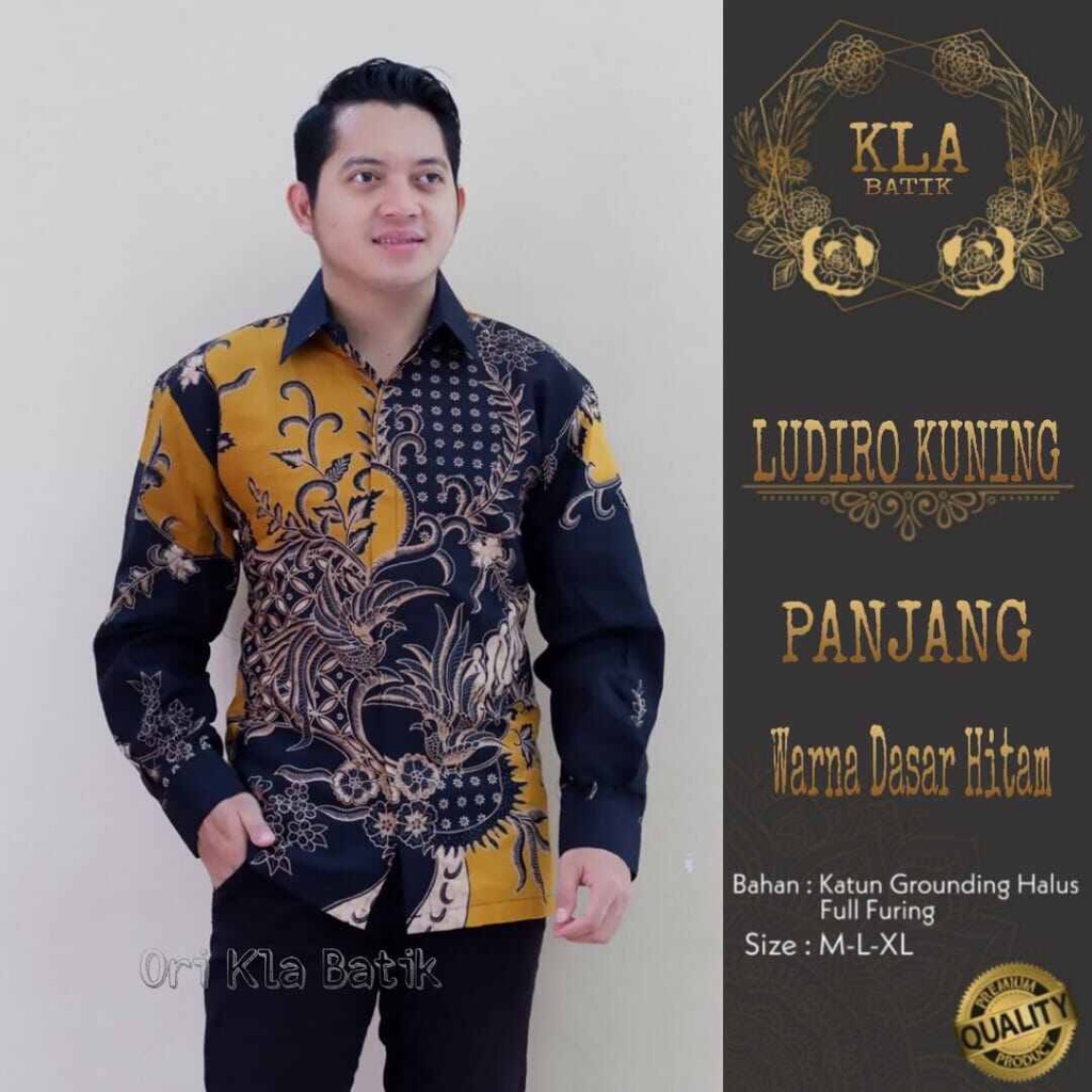 Batik pria warna kuning kunyit lengan panjang terbaru / batik cowok kekinian warna kuning kunyit full furing bahan katun halus solo / batik warna kunyit mewah / kemeja batik kerja lengan panjang premium / kemeja batik kondangan warna kuning kunyit KLOWOR