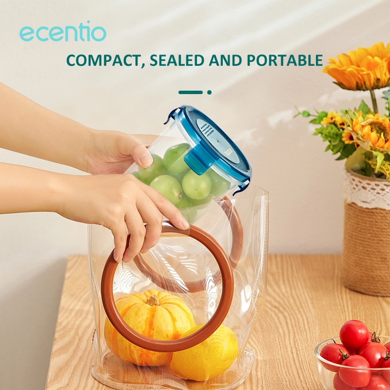 ecentio &amp; FOODI food container box 300/500ml toples plastik 2pcs sealware Penyimpanan Makanan biru Kulkas Refrigerator mpasi Bayi round transparent PP organizer box