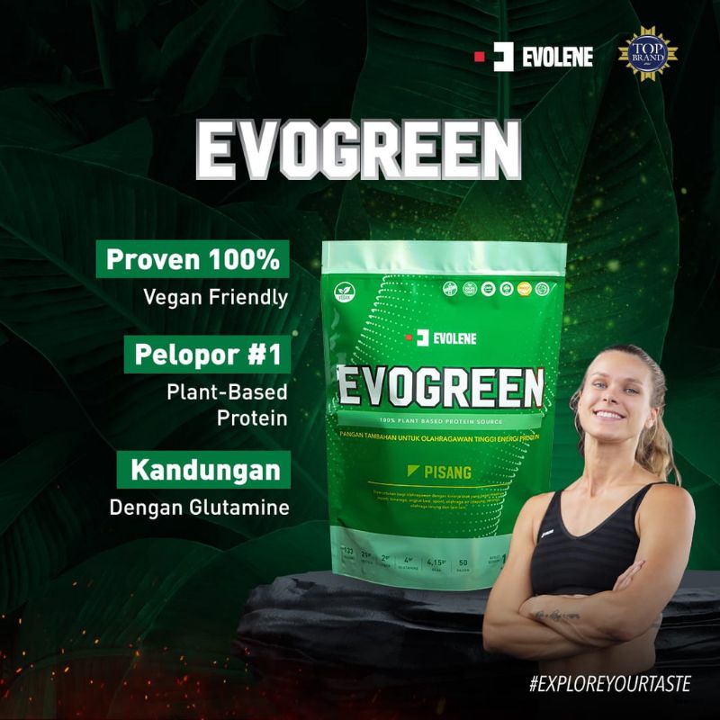 Evolene Evogreen  50 servings 50 sachet 1.6 kg Susu Whey Protein Vegan Vegetarian Plant Based Rasa Pisang