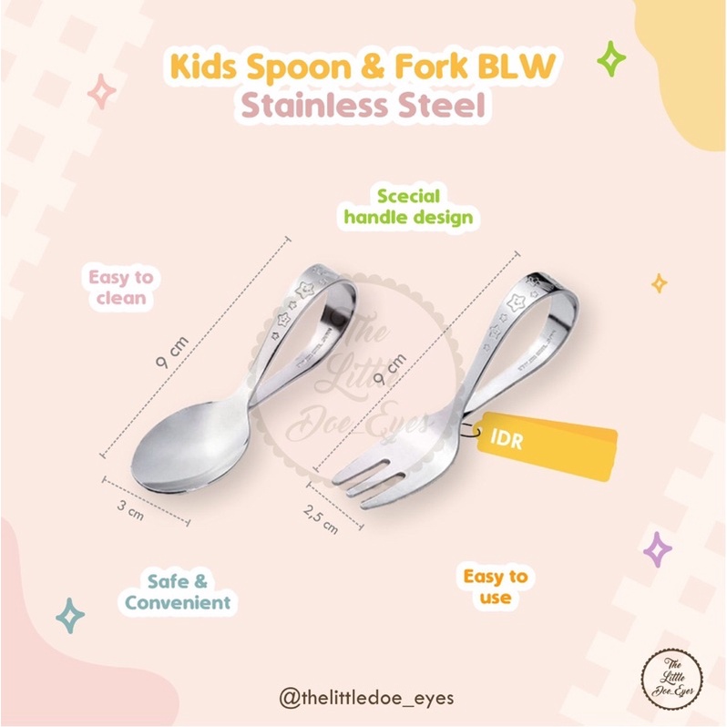 Kids Spoon &amp; Fork BLW Steinless Steel - Sendok garpu anak bayi