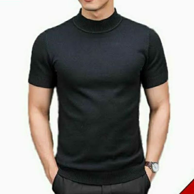 Kaos Turtle Neck Pria Lengan Pendek Turtleneck Hitam Putih dan kaos loreng pria