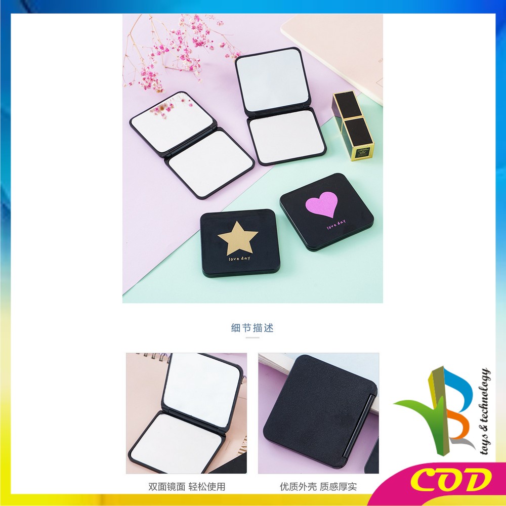 RB-C584 Cermin Mini Travel Model Segiempat / Cermin Makeup Petak / Cermin Rias / Cermin Kecil Lipat / Cermin Saku Kaca Rias Makeup Lipat Double