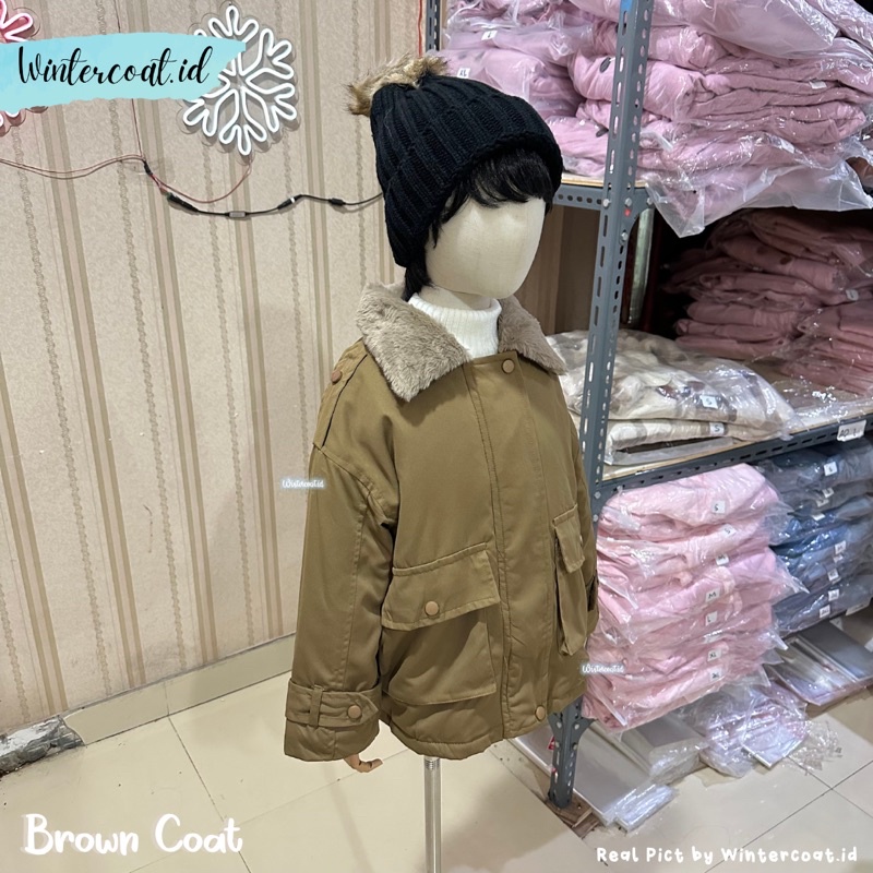 Jaket winter anak import brown coat coklat hangat gunung musim dingin bromo