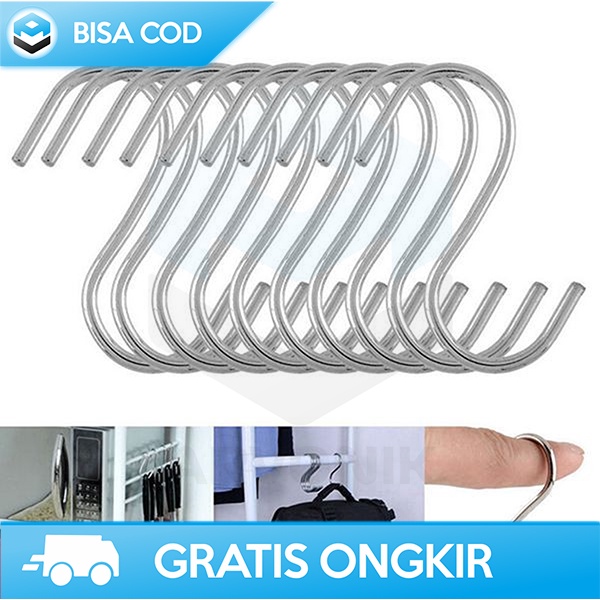 HANGER HOOK MULTIFUNGSI GANTUNGAN BENTUK S STAINLESS STEEL 6CM 10PCS