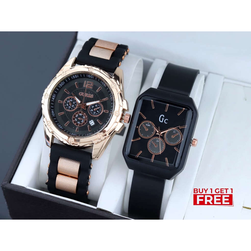 Jam tangan Wanita Strap Karet Tanggal Aktif Bonus Jam tangan Karet Analog Free Batrai