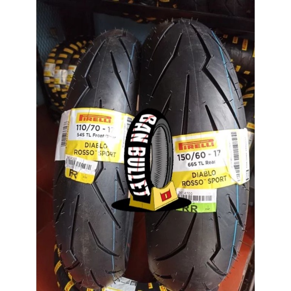 Paket Ban motor Pirelli Diablo Rosso Sport 110/70-17 & Diablo Rosso Sport 150/60-17  (1 set, DB ban 