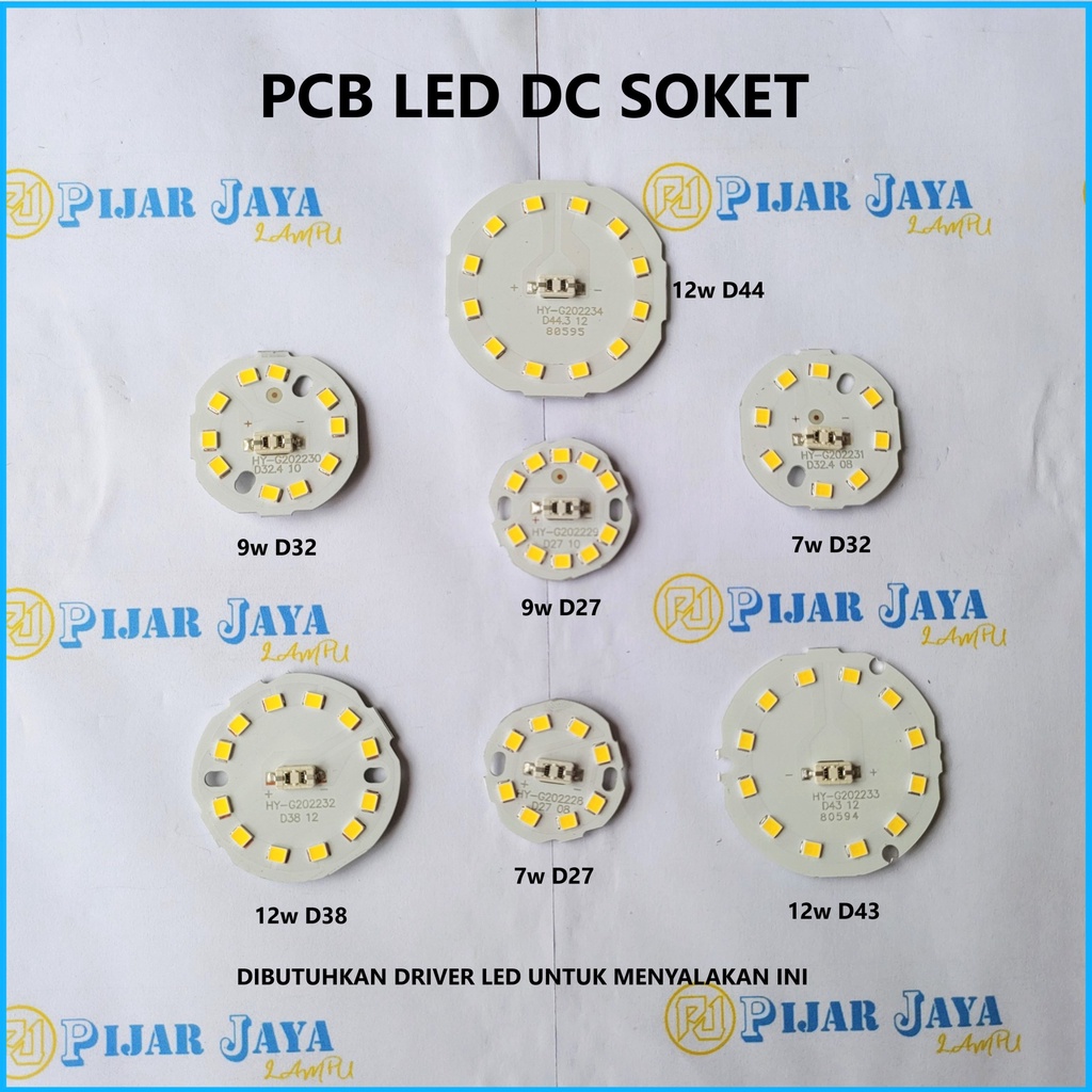 PCB Mata LED DC Soket Bermacam Jenis Watt Modul Sparepart Lampu LED DC 7 9 12 watt Nyala Putih