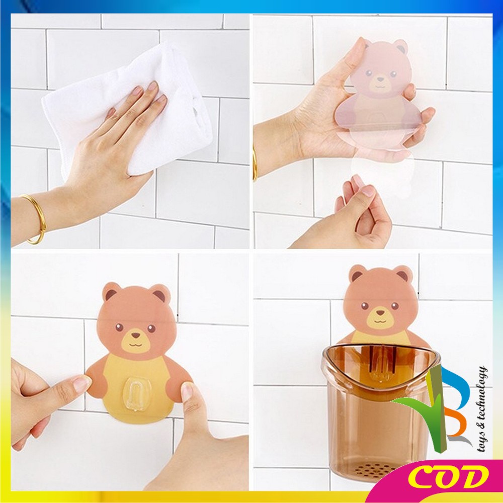 RB-C452 Rak Tempel Tempat Sikat Gigi Bear Rak Serbaguna Kamar Mandi Model Tempel Motif Beruang / Toothpaste Holder