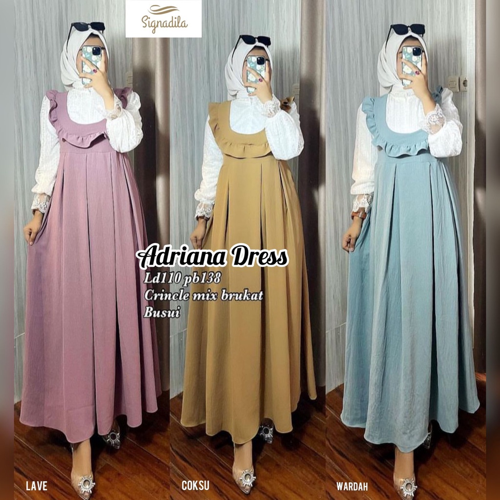 ADRIANA DRESS GAMIS WANITA BAHAN CRINCLE MIX BROKLAT LD 110 DRESS WANITA KEKINIAN BAHAN CRINCLE