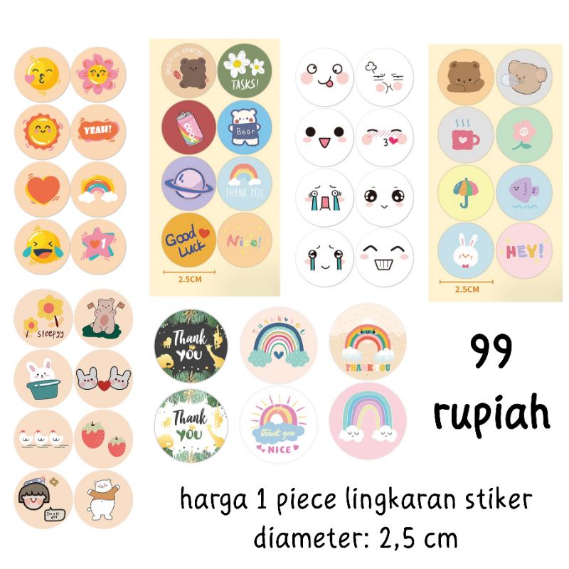 

Sticker Aesthethic Bulat Gaya KOREA Harga Satuan STIKER Kartun Label